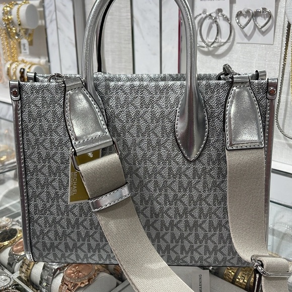 Michael Kors Mirella Small Metallic Signature Logo Crossbody Bag 
Silver 
NWT - Picture 5 of 16